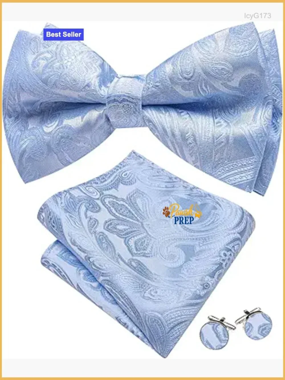 Men's Silk Bow Tie Set with Pocket Square and Cufflinks for Formal Events